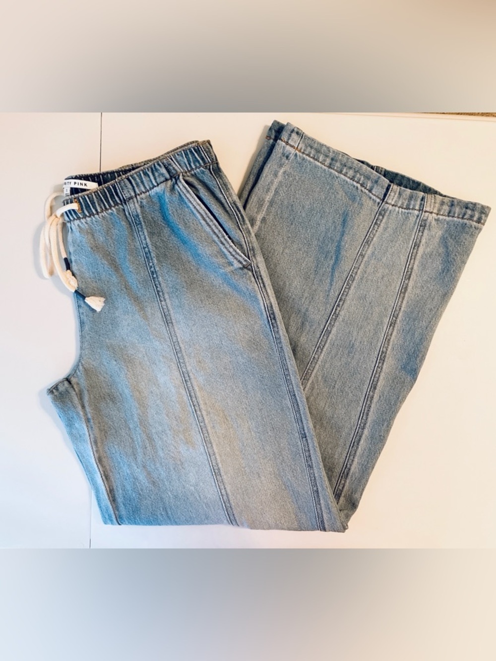 Celebrity-Pink Pull-On High-Rise Wide-Leg Jeans Elastic Small - Picture 9 of 10
